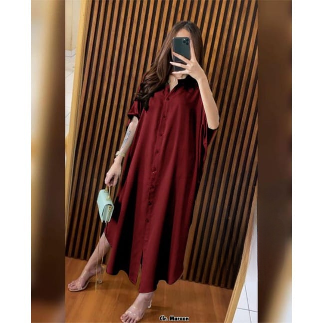 Orimoza Maxi Dress Wanita Rayon Crinkle Busui-MIDI KALONG MARON