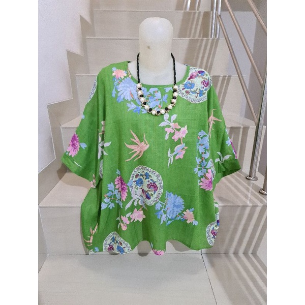 Blouse Brukat dan Kaos Bunga Import Jumbo XL-5XL-Hijau Bulat - 5XL