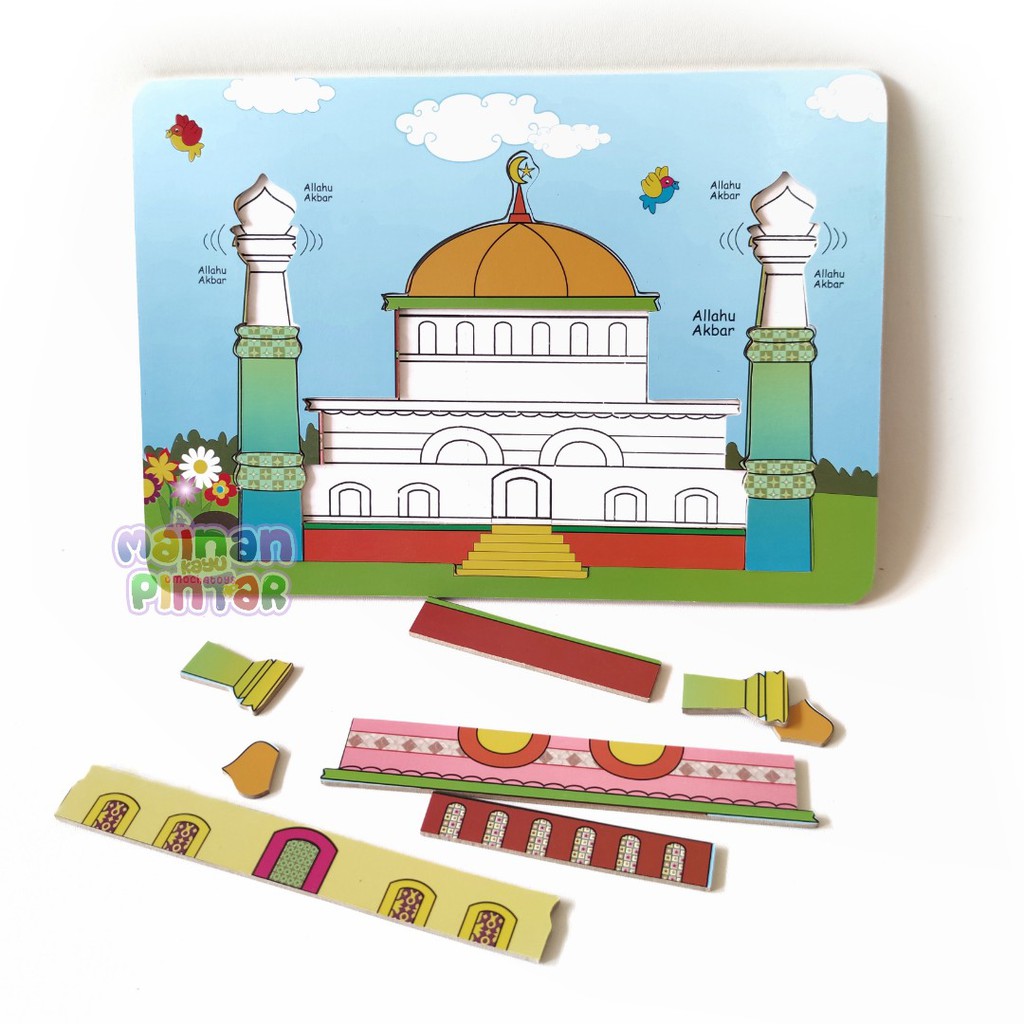 Mainan Kayu Pintar Puzzle Kayu Gambar Masjid SNI Murah Berkualitas Bisa COD