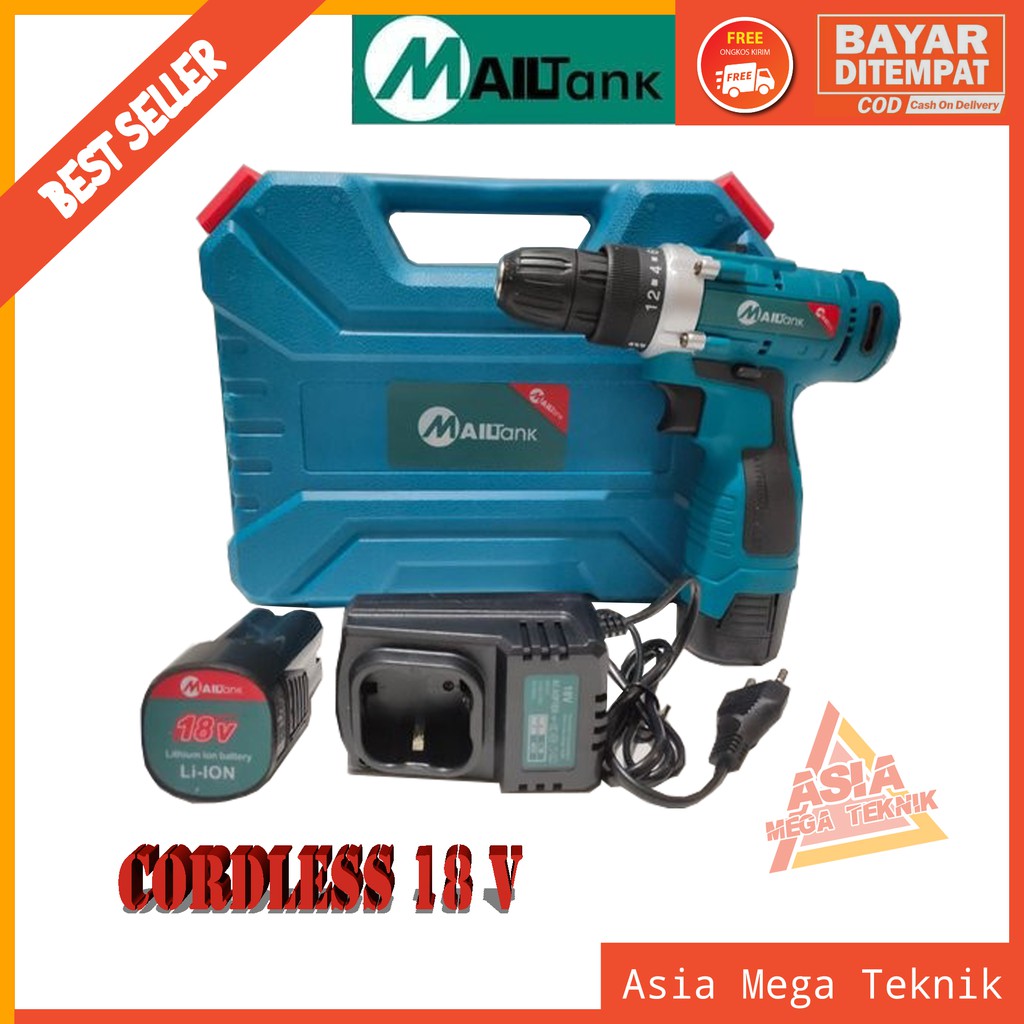 Mesin Bor Baterai 18V Mailtank SH189 Bor Cas 18v Mailtank (2baterai)