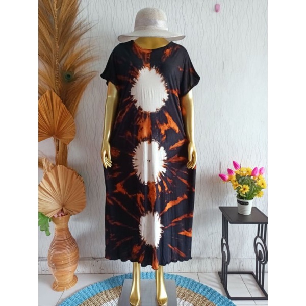 dress / daster jersey panjang motif lingkaran