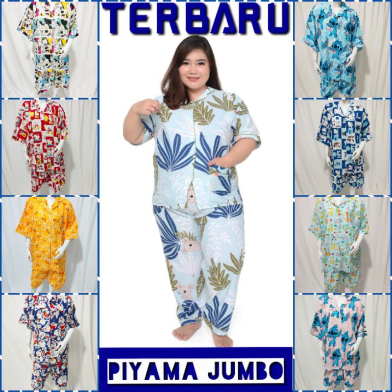 BIG SIZE PIYAMA KATUN JUMBO LD 120 130 / baju tidur piama lengan pendek celana panjang