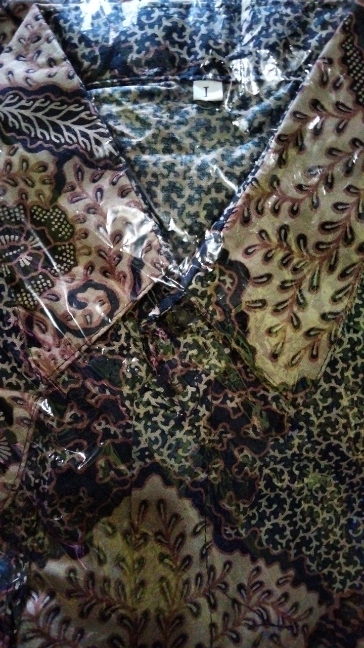 Kemeja Batik Pria Lengan Panjang Size M L Xl Xxl  Bswart Batik Hrb026 Kenongo Hem Panjang Padi