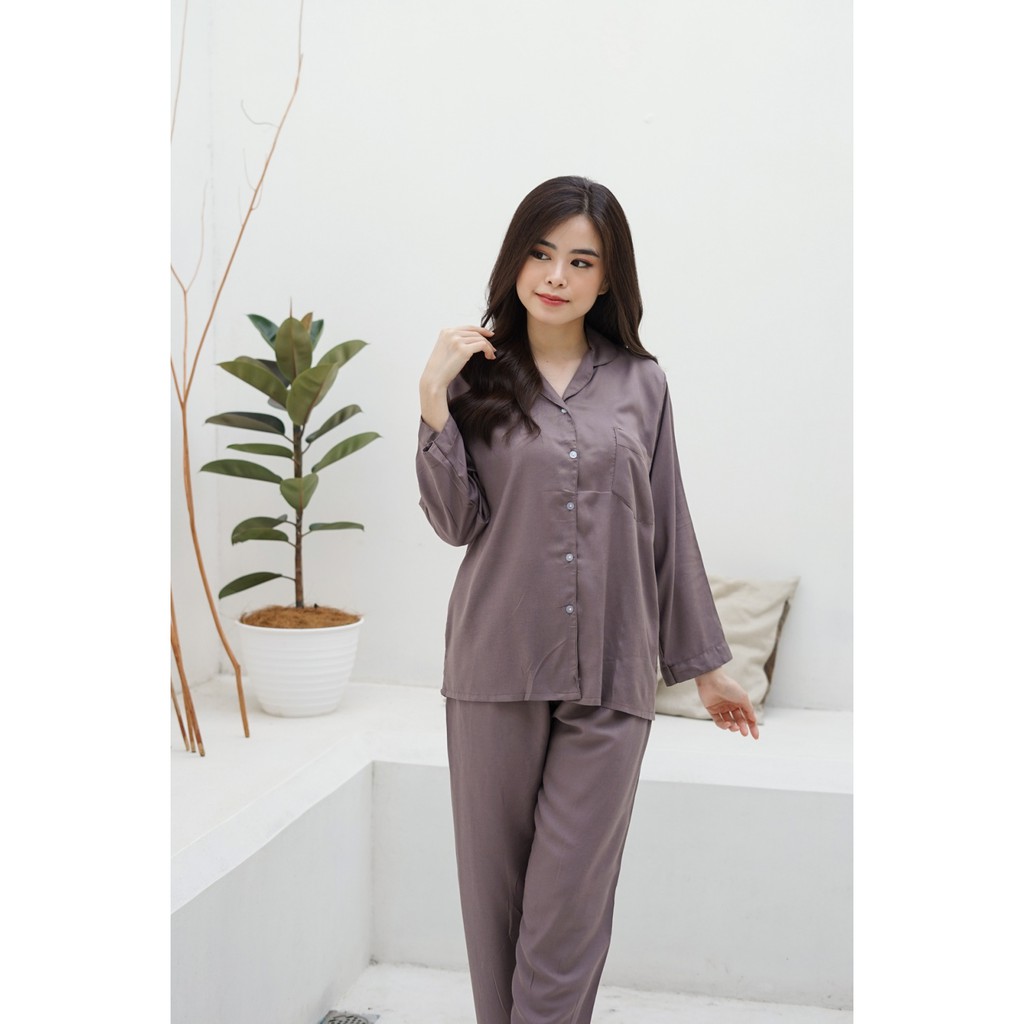 PP EMILY SETELAN - PIYAMA RAYON - BAJU TIDUR - PIYAMA WANITA - PAJAMAS  - HOMEWEAR-PLUM