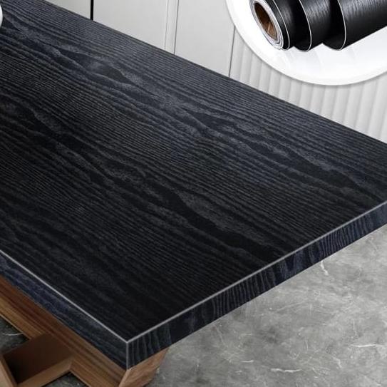 ✾ Wallpaper Stiker Meja Lemari Warna Hitam Putih Motif Serat Kayu - Putih ✵