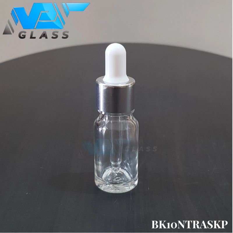 botol kaca pipet 10ml bening tebal - ring almunium silver