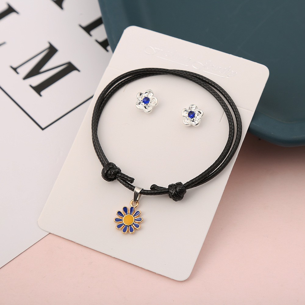 SET Gelang Tali Kulit + ANTING Impor Bunga DAISY Gaya Punk HipHop Korea Fashion ANTI AIR Punk Wanita