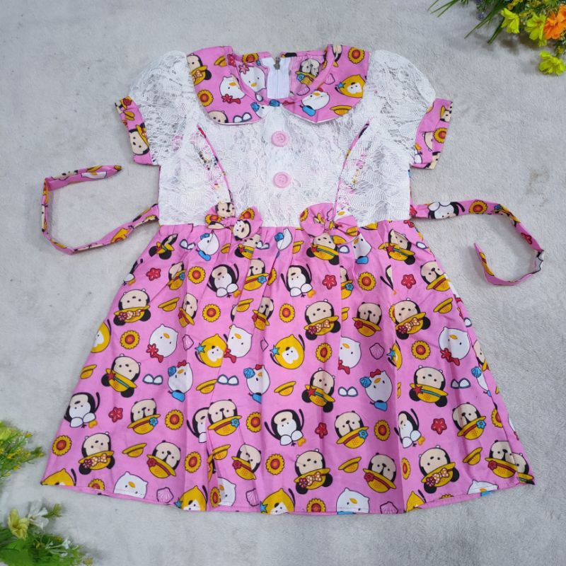 Dress anak 1 2 tahun gaun anak brokat baju anak cewek tsum tsum (dress haruka kartun )