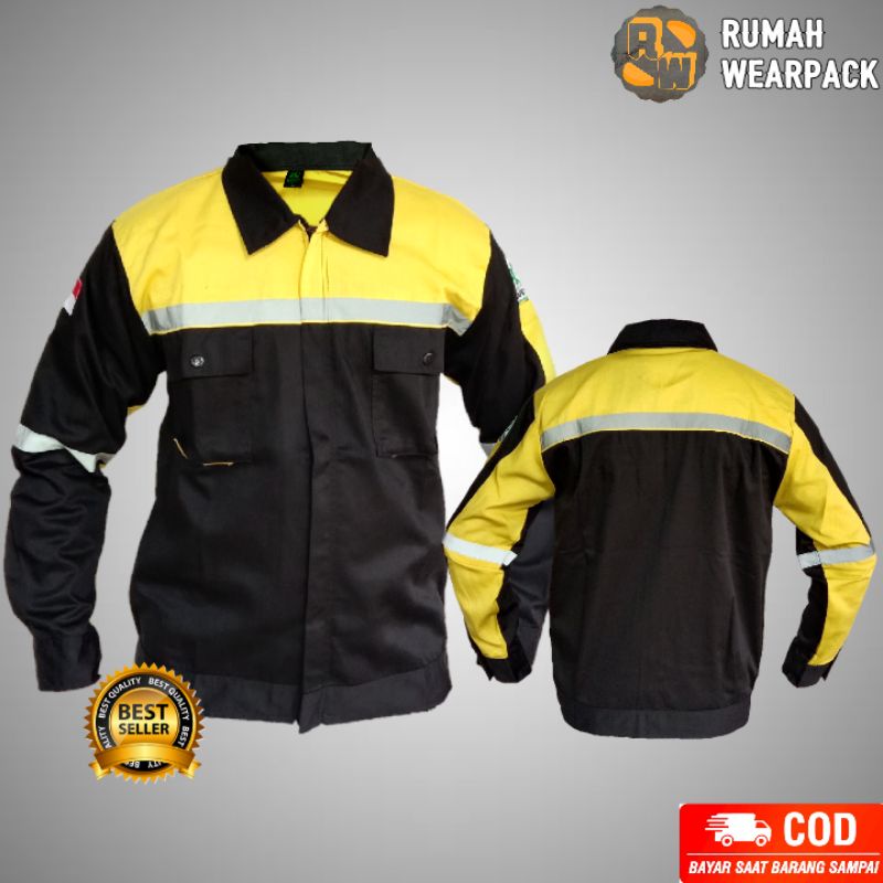 Baju Kerja/ Wearpack Safety Atasan Warna Hitam Kombinasi Kuning