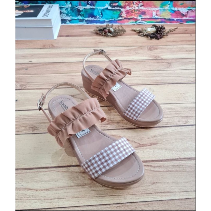 ABBUSHOES Us 70 Wedges Tali kotak-kotak (Terbaru)