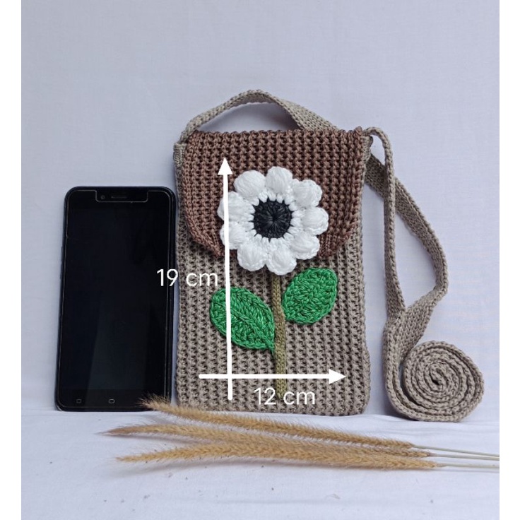 Tas HP Rajut Wanita / Tas Rajut Motif Bunga