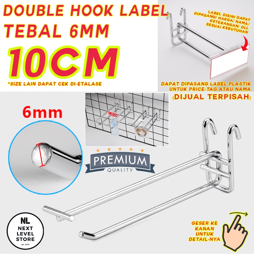 Double Hook Ram 10 CM TEBAL 6 mm Display Mesh Cantolan Besi Stainless 6mm