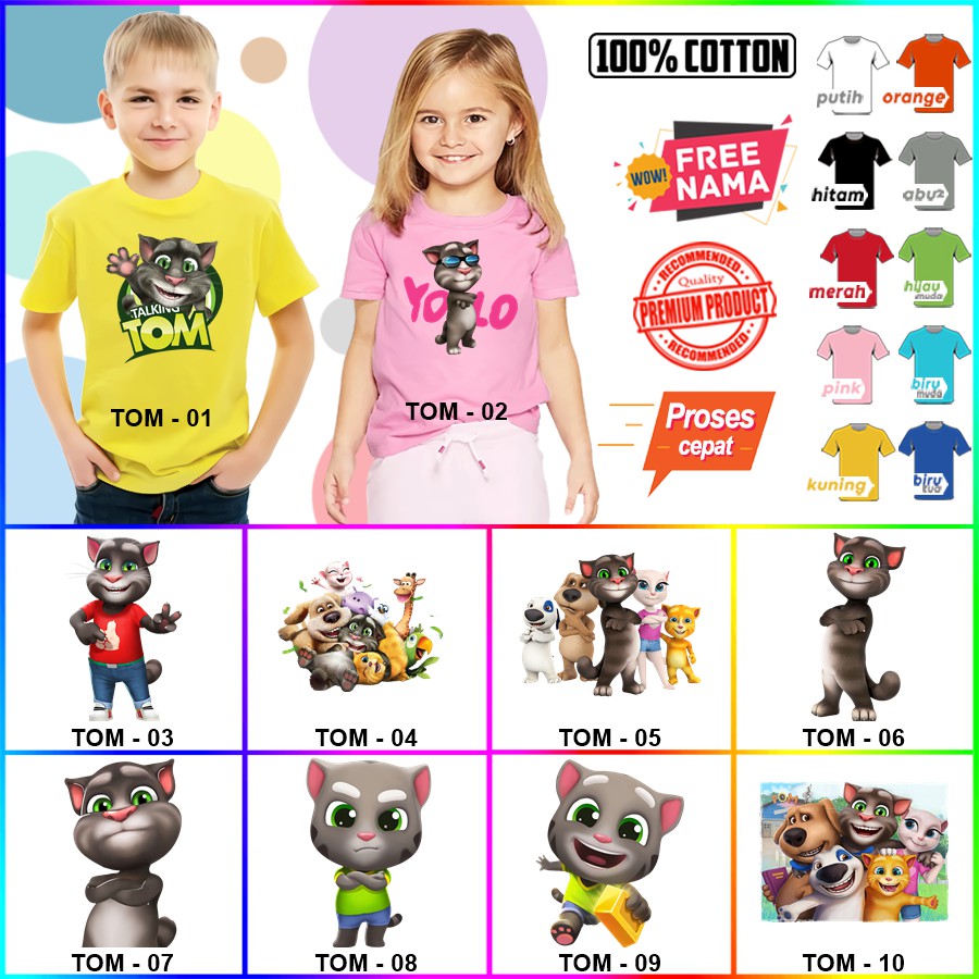 Baju Kaos ANAK DAN DEWASA TALKING TOM CAT COUPLE (FREE NAMA)