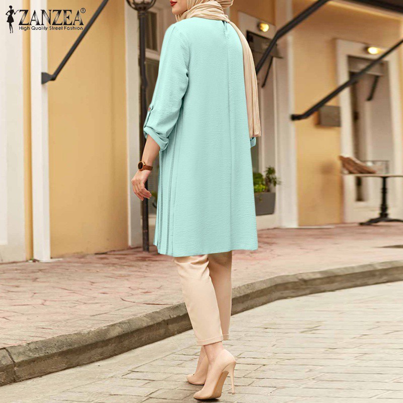 ZANZEA Women Muslim Daily Solid Color O-Neck Full Sleeve Casual Blouse