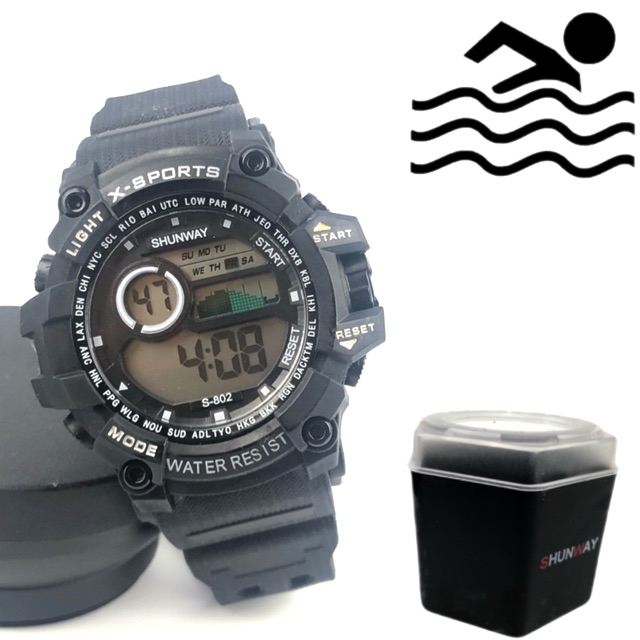 ［W.R 30M］Jam tangan Digital sport pria Anti Air 30M  S-802