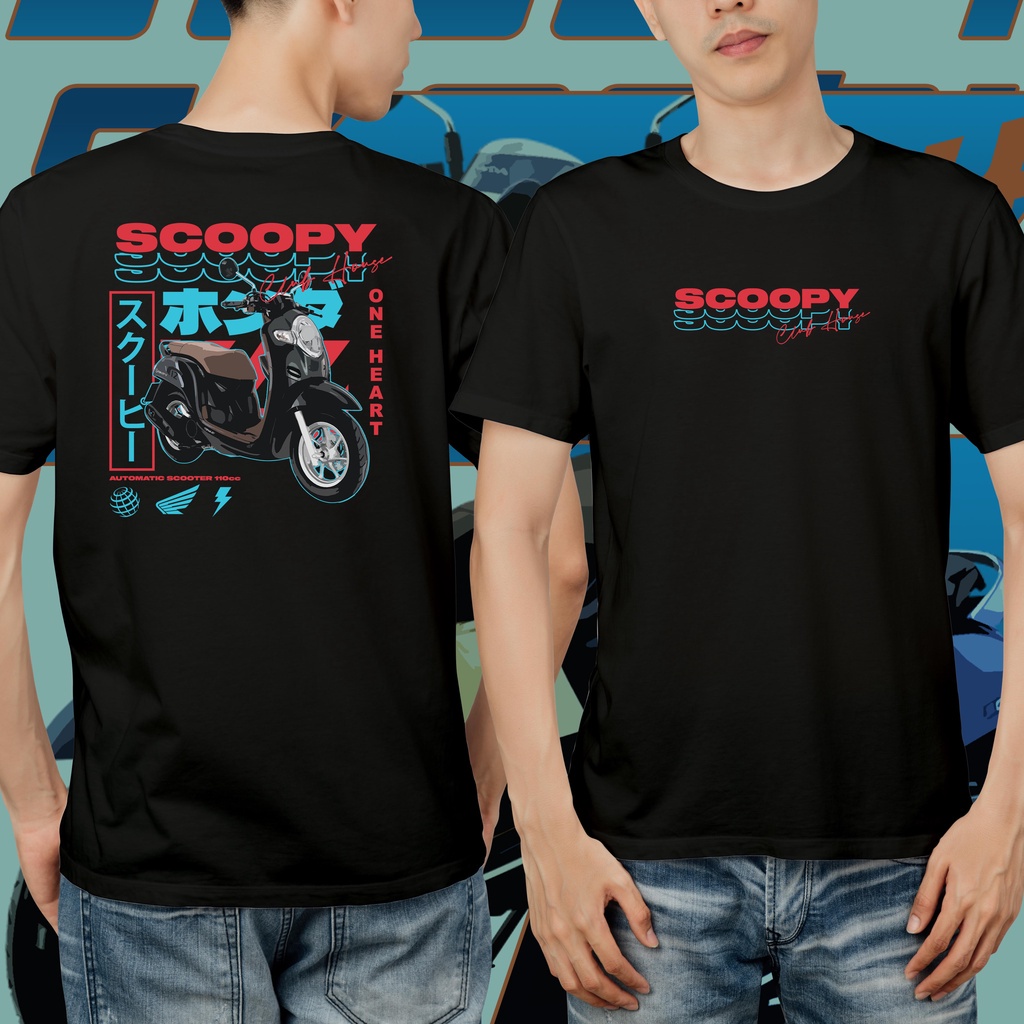 KAOS DISTRO Kaos Motor Honda Scoopy Club House Streetwear Style HITAM PUTIH NAVY Kaos distro Kualita