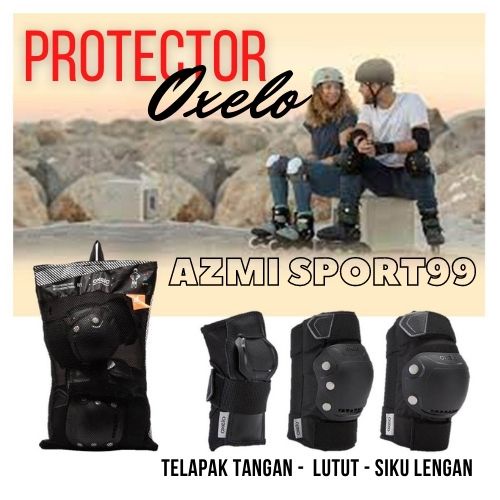 Oxelo Protector Dekker Dewasa Sepatu Roda 3 Bagian Lutut-Siku-Telapak Tangan Skateboard dan Skuter