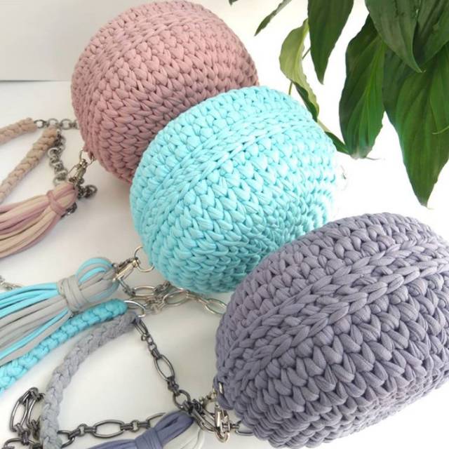 Tas rajut benang kaos tyarn - roundbag macaron aneka warna