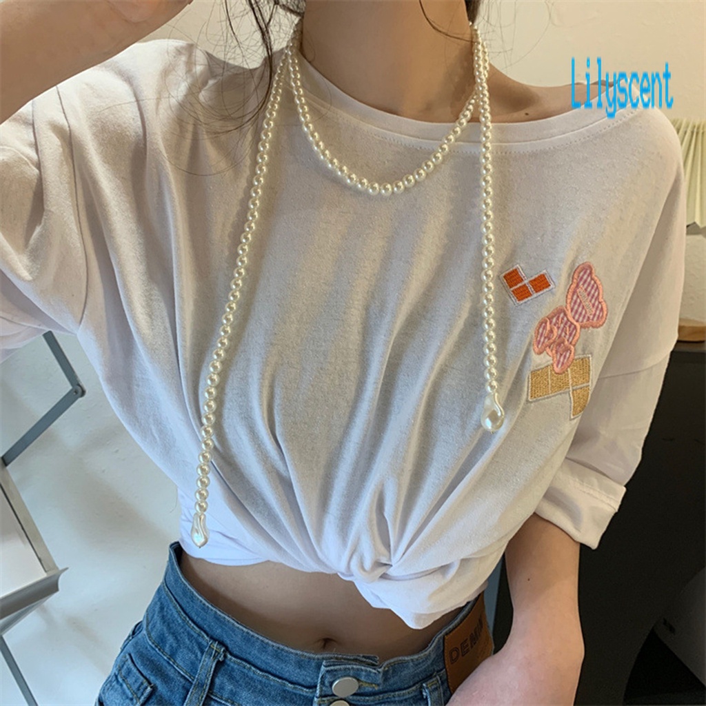 Kalung Choker Panjang Multilayer Aksen Mutiara Imitasi Gaya Vintage Untuk Wanita