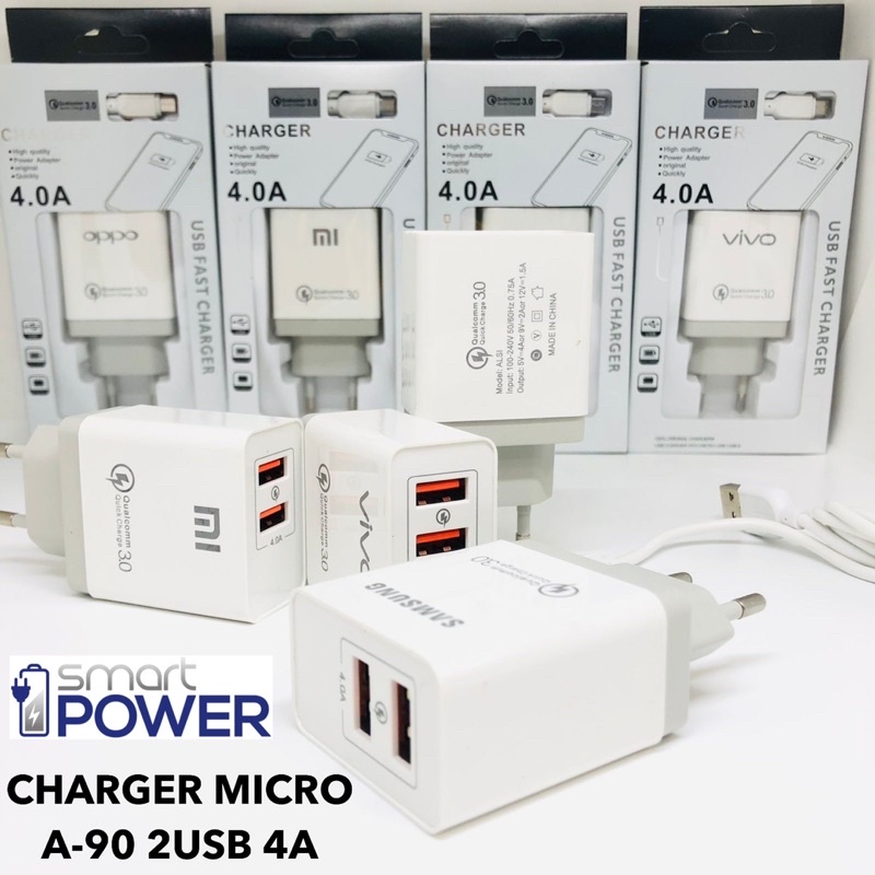 CHARGER MICRO A-90 ALL BRAND 2USB 4A IC SMARTPOWER