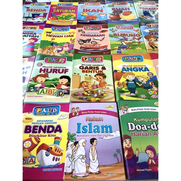 Buku Anak - Seri PAUD Menulis Huruf / Menulis Angka / Menebali Garis / Menarik garis / Mewarnai
