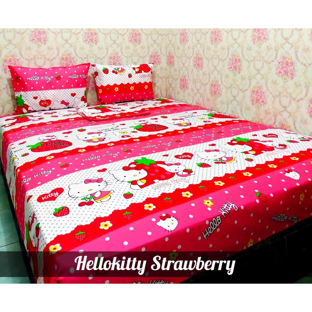 PRODUSEN SPREI HELLOKITTY STRAWBERRY GROSIR HOMEMADE UKURAN 180X200 / GROSIR SPREI / SPREI MURAH