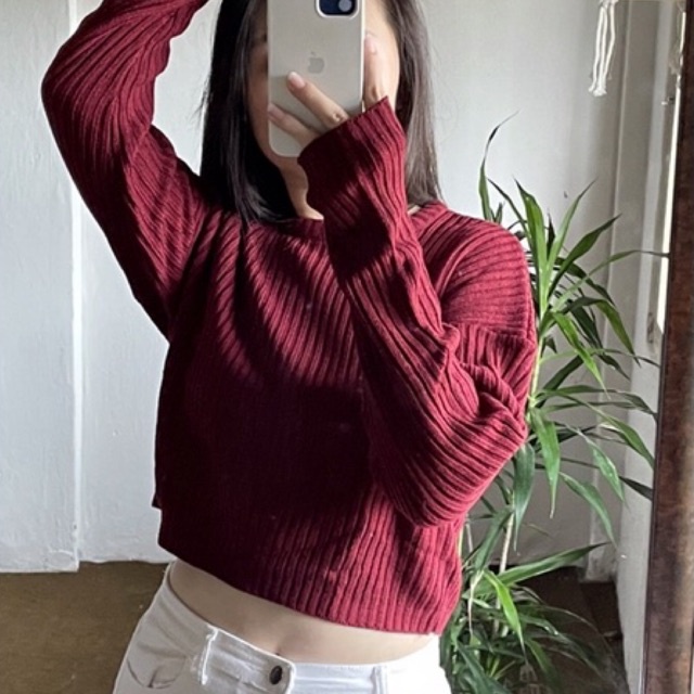LOOSE CROP SWEATER - MAROON