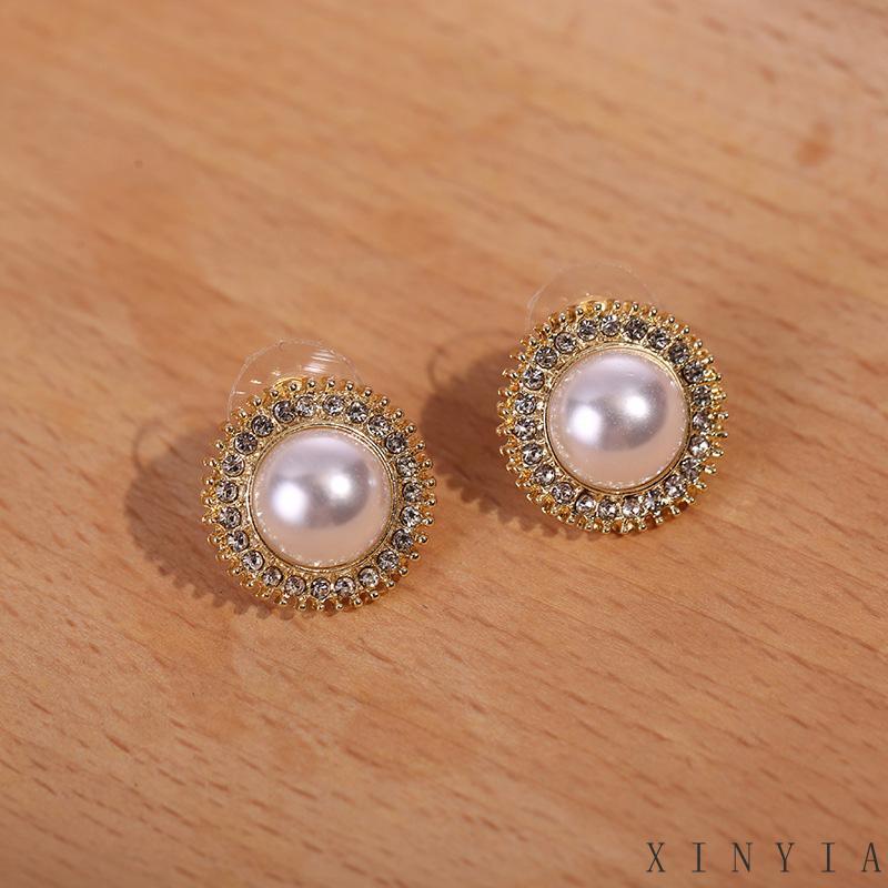 Anting Mutiara Berlian Imitasi Gaya Simple Untuk Perhiasan