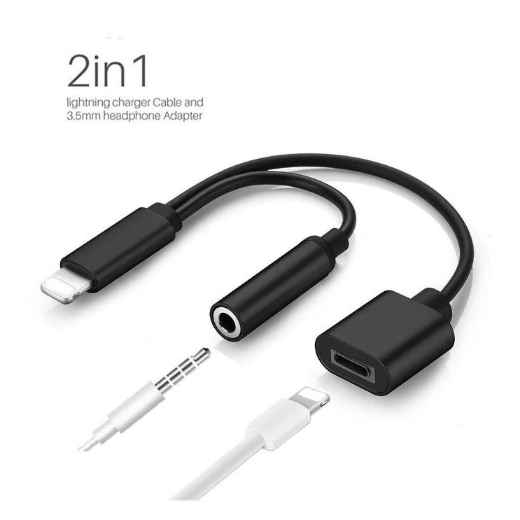 Splitter 2 in 1 Iphone Lightning Male to Female dan Jack Audio 3.5mm