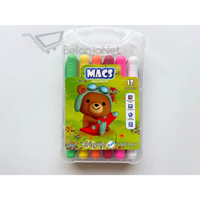 Gel Crayon | Krayon MACS 12 Warna | Dapat Dicuci