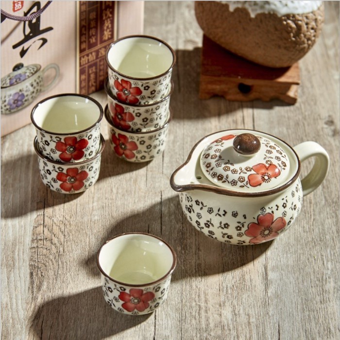 TEAPOT CHINESE SET 6 CUP FLOWER CERAMIC HAMPERS / TEKO SET 6 CANGKIR bunga hamper