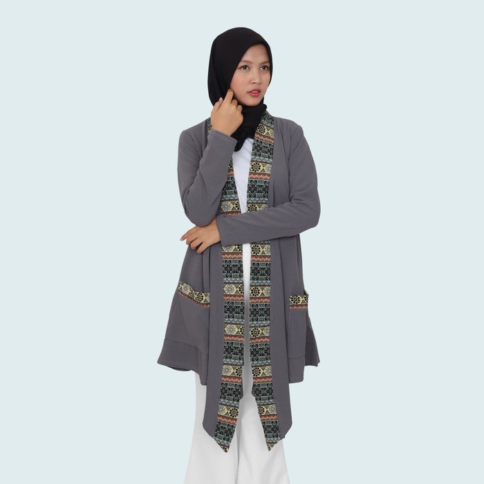 Outer batik songket wanita - baju cardigan outer panjang lengan pendek