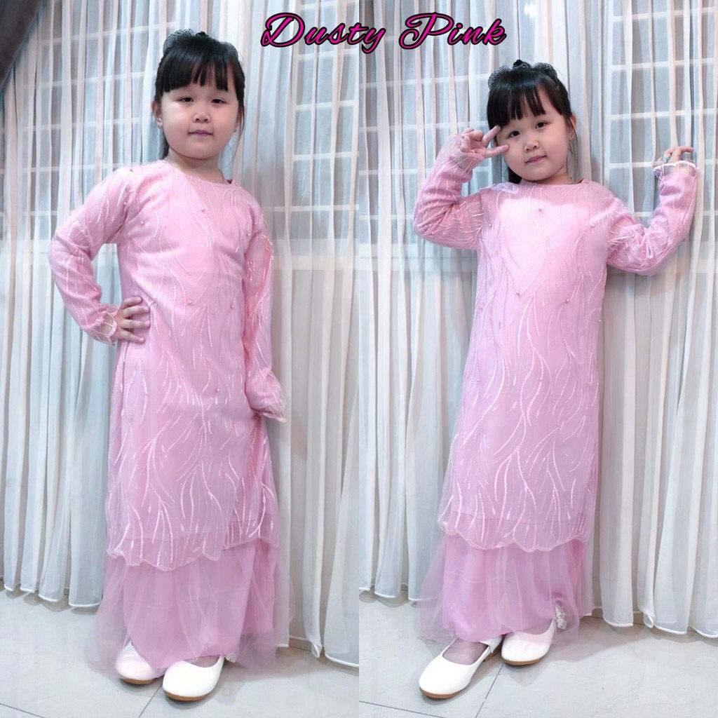 Kid Aldine Baju Gamis Brukat Tile Anak/ Gamis Pesta Anak/ Couple Ibu Anak Usia 3-12 Tahun