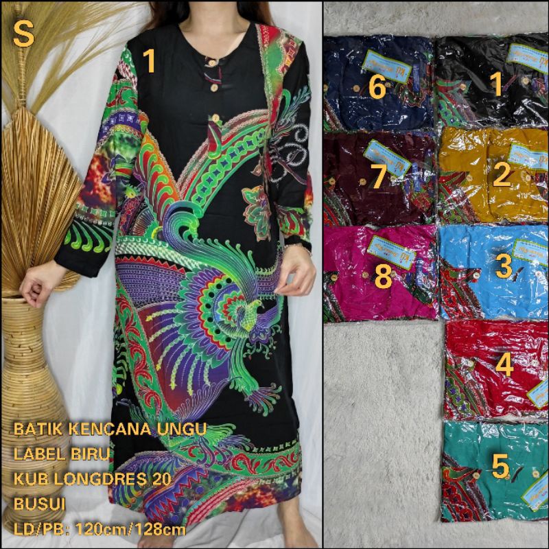 DASTER BATIK LONGDRESS KENCANA UNGU LEBEL BIRU LENGAN PANJANG ADEM MURAH LD 120 CM PB 130 CM