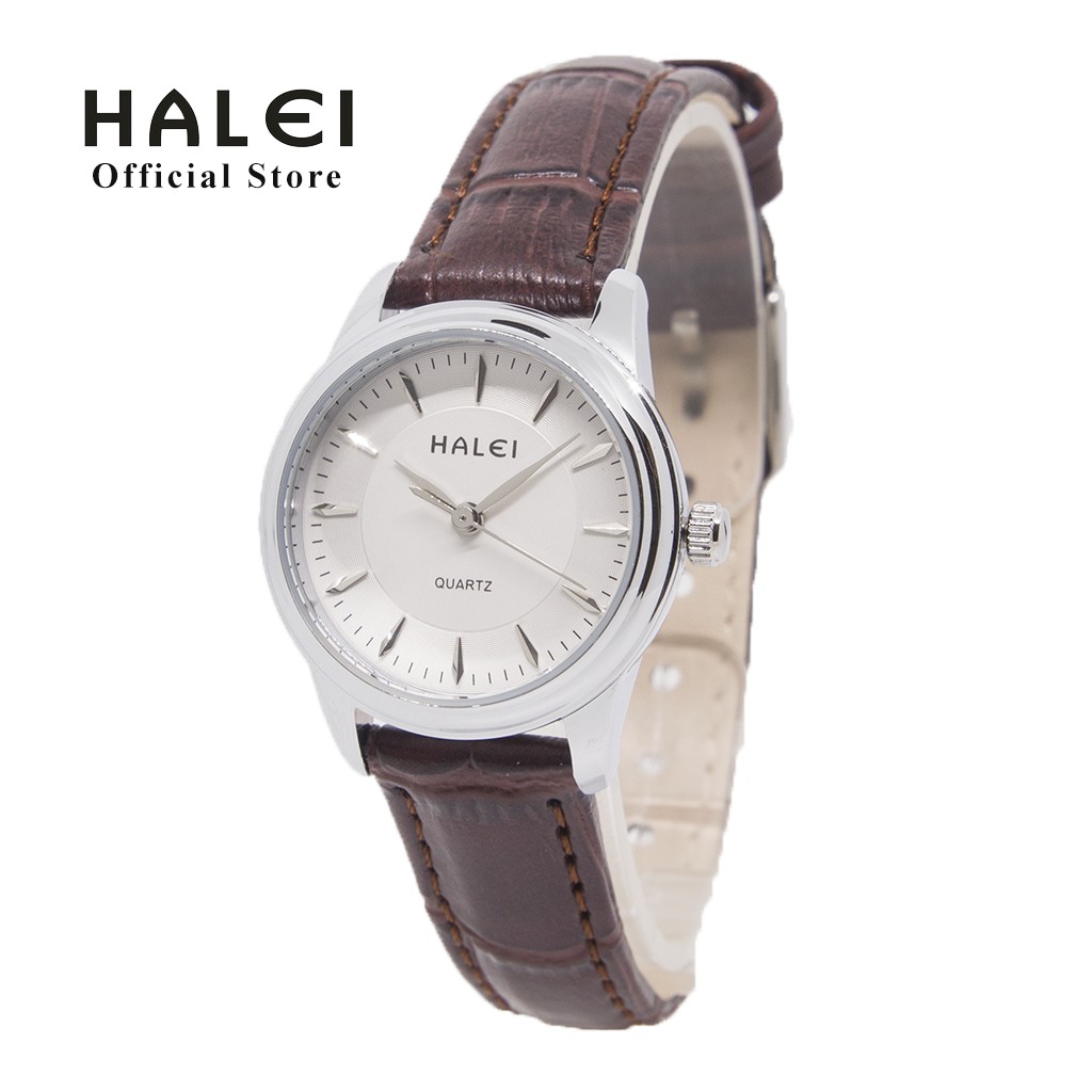  Jam  Tangan  Elegant Wanita Halei  Silver Tali Kulit  Cantik 