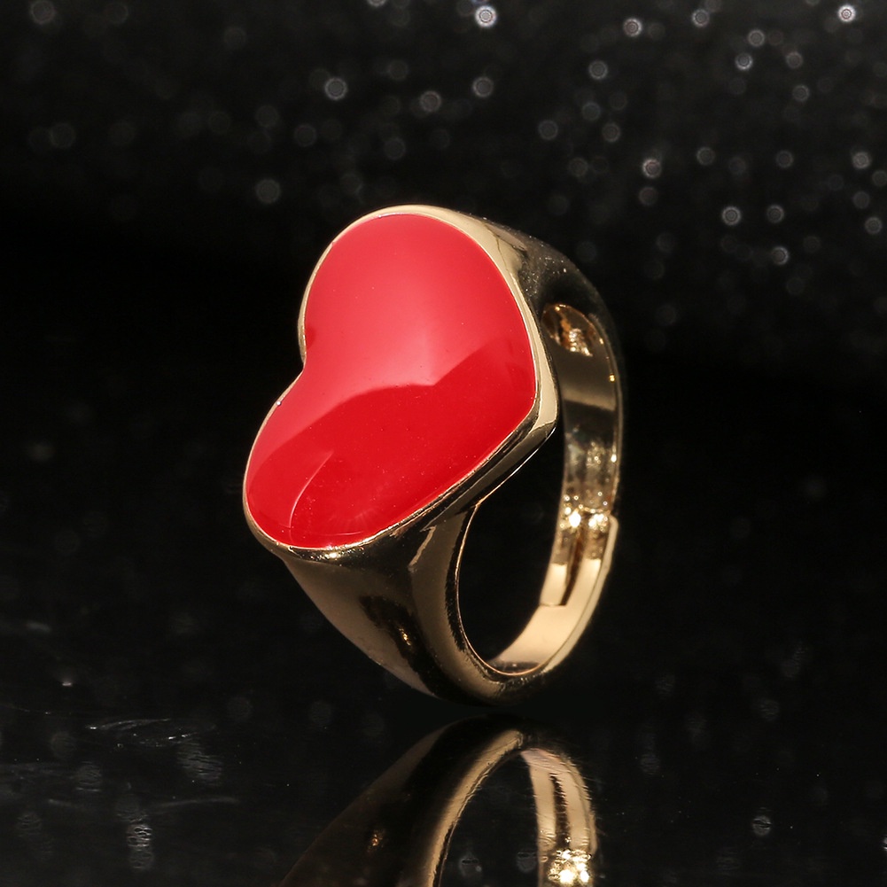 Minyak baru menetes perhiasan tangan berbentuk hati cincin Merah peach jantung terbuka cincin adjust