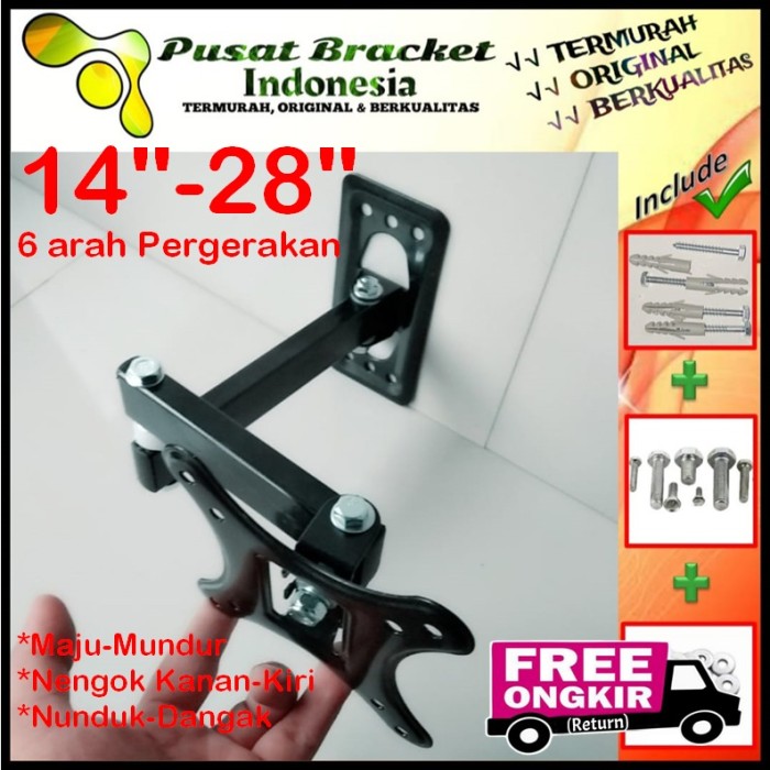 Bracket Tv 24 Monitor Lengan 14&quot; s/d 28&quot; 6 arah Fleksible PBI.SWK1-009