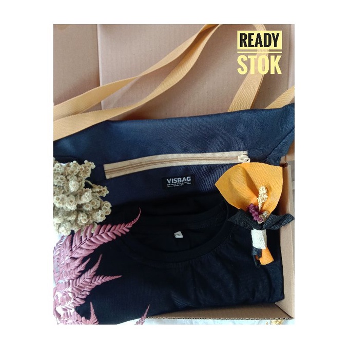 Hadiah Kado Cowok Tas Slingbag + Kaos Polos Hitam | Kado Wisuda | Kado Ultah Cowok | Hampers Cowok.