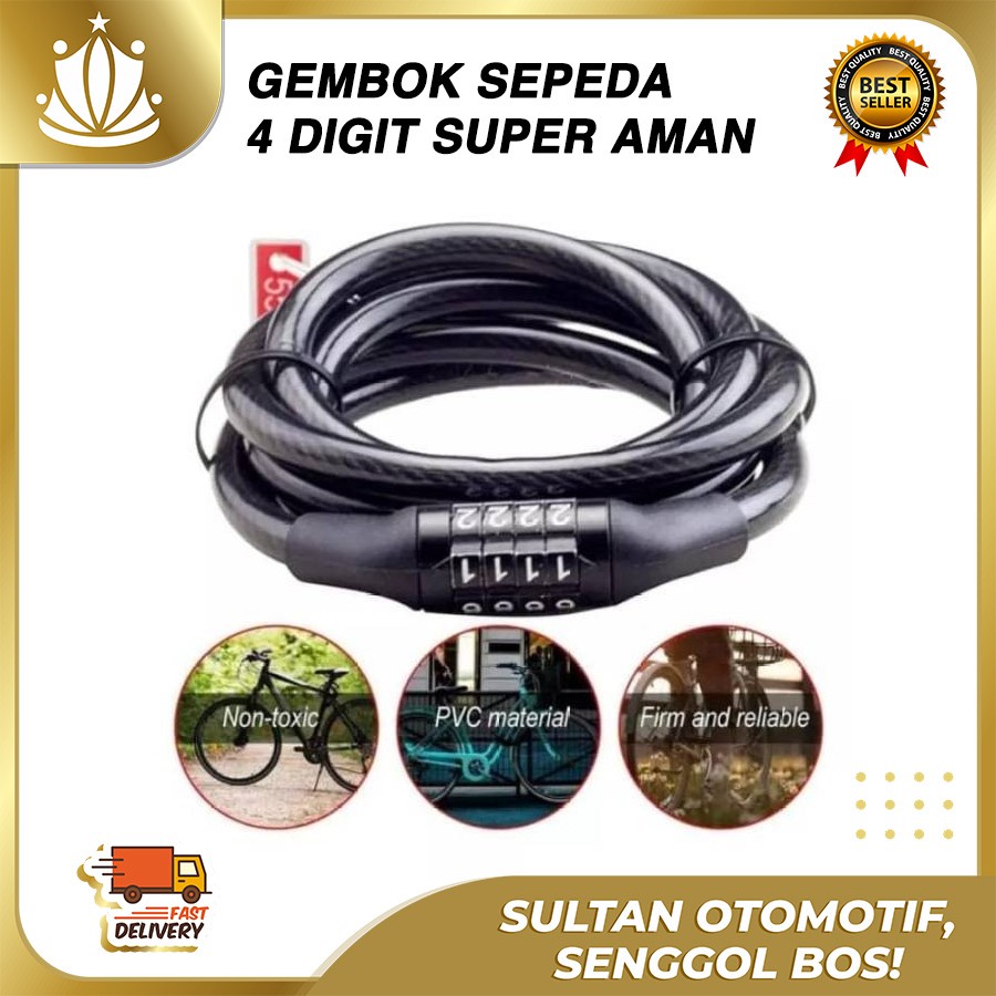 Kunci GEMBOK SEPEDA PREMIUM 4 digit Modern Kokoh Anti Maling UNIVERSAL