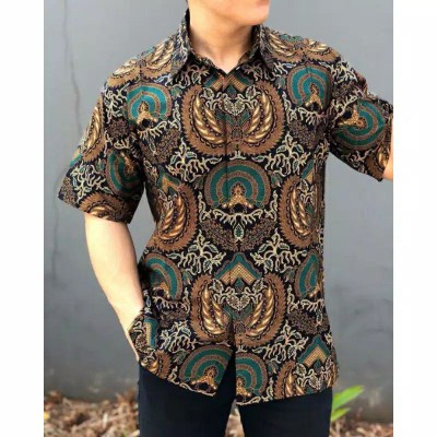 Batik Pria Lengan Pendek Lapis Furing Minulya Gondongen Hijau Batik Solo