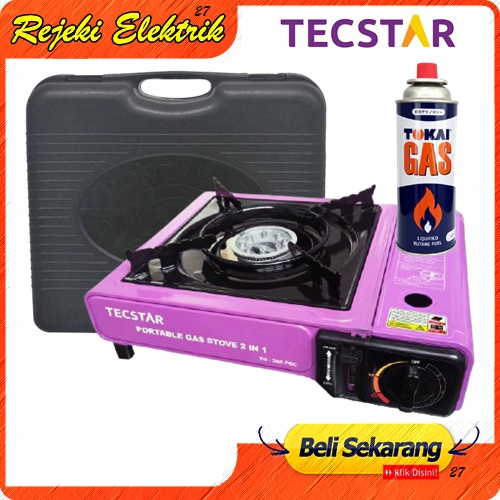 Kompor Gas Portable Tecstar 2 in 1 + Bonus Gas Kaleng Tokai 1 Pcs ( WARNA RANDOM )