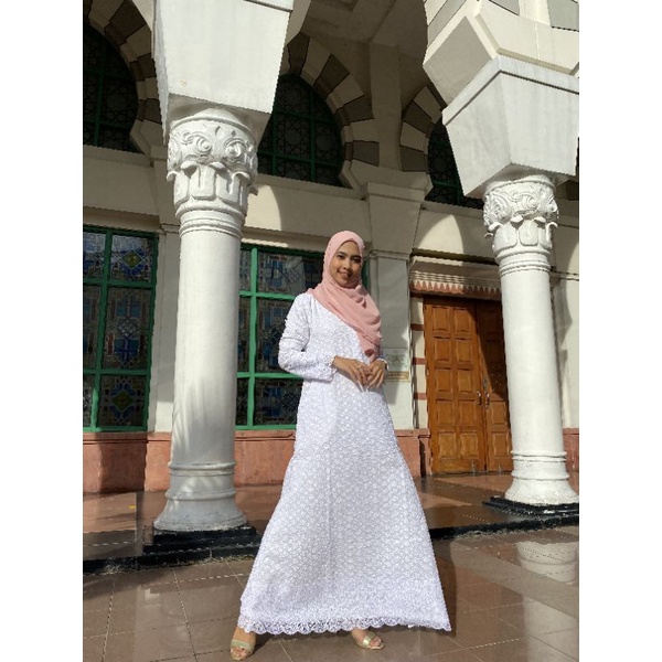 GAMIS PUTIH/ GAMIS SYARI PUTIH/ GAMIS KATUN PUTIH/ GAMIS KATUN JEPANG RENDA JIPER AULIABYHARIS