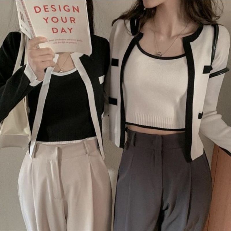 M FESYEN | CUPI SETELAN WANITA KOREAN STYLE IMPORT PREMIUM | ONE SET WANITA TANKTOP CARDIGAN CROP TO