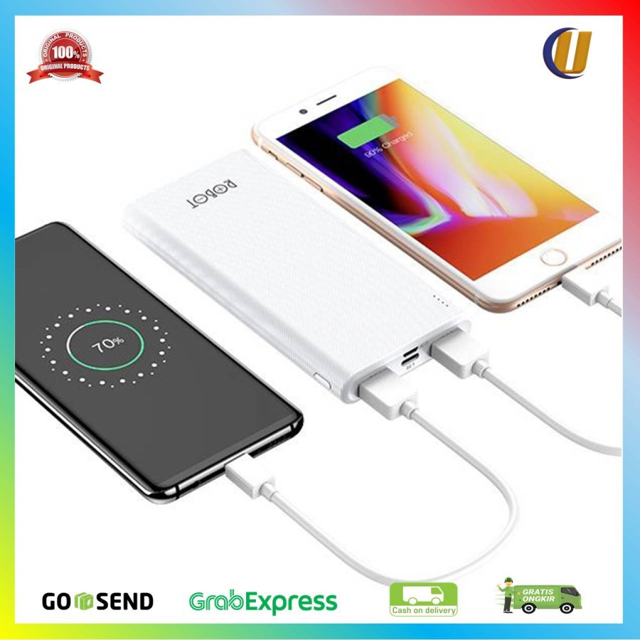 PowerBank Slim Robot RT170 10000Mah Anti-Slip Power Bank - Putih