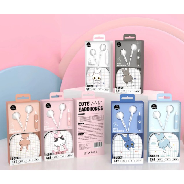 [KA-186] Set Headset Earphone Kucing SWEET CAT / Wadah Earphone Kotak Motif Kartun Kucing Lucu