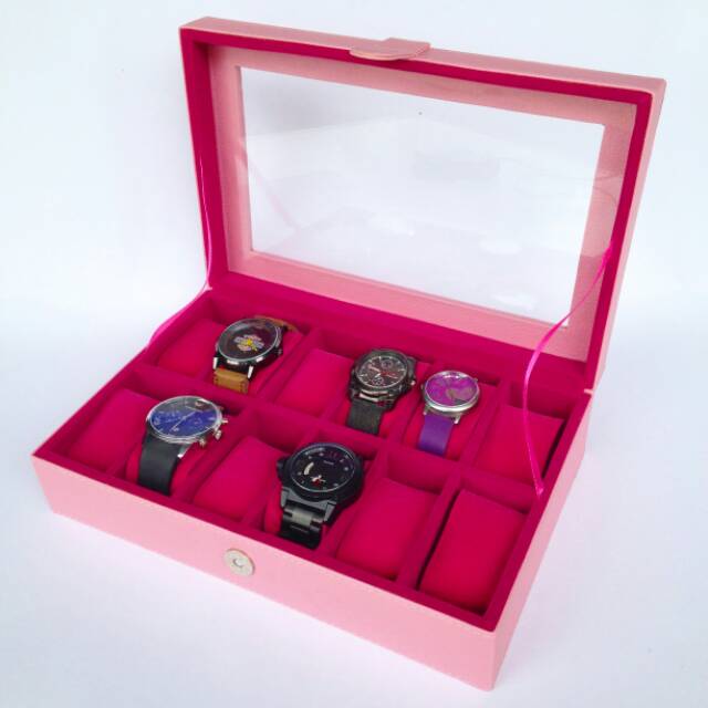 Kotak Jam Tangan isi 12 Warna PINK MUDA Watch Box Organizer Box Jam Tangan