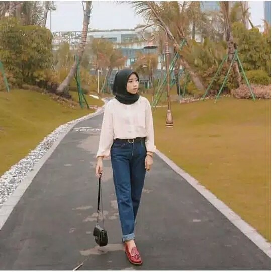 Celana wanita baggy jeans boyfriend saku skinny kekinian wash / baggy jins cewek murah / baggy jeans