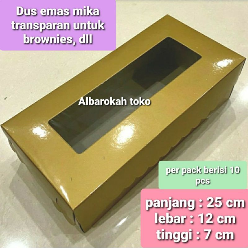 Dus brownies gold kaca ukuran 12x25 / kotak kue/cake/bolu 12x25 / dus warna emas ttup plastik bening