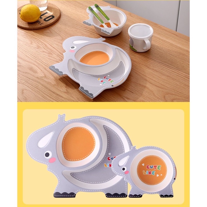 Fiber Bamboo Feeding Set | Piring Bayi Anak | Perlengkpan Makan Anak Lucu | Perlatan Makan Bayi