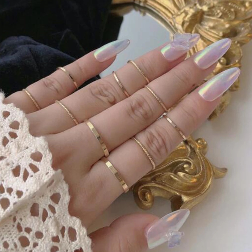 IFYOU 10Pcs Simple Fashion Metal Rings Set Elegant Ladies Gold Silver Finger Ring Women Jewelry Accessories